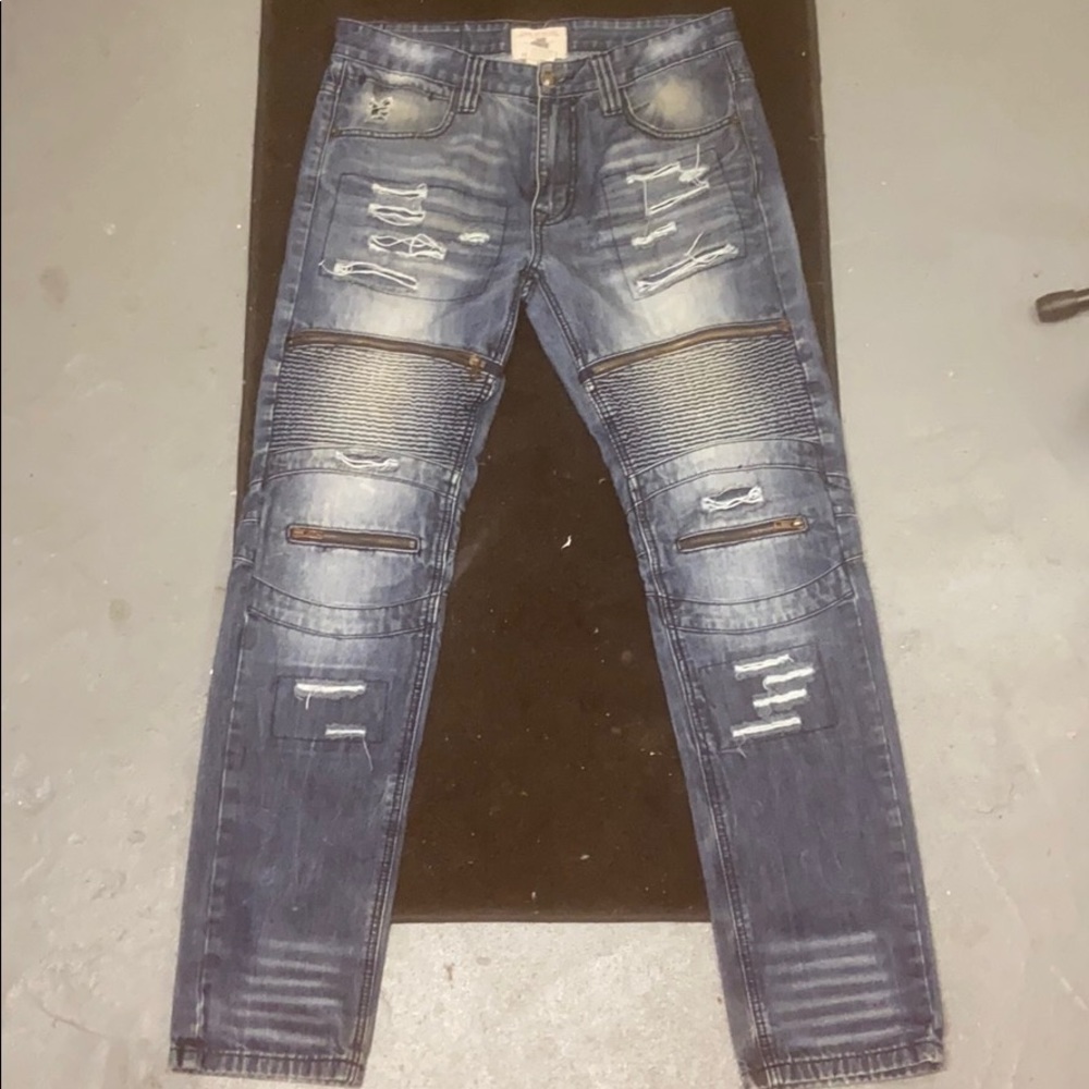 Mens biker jeans original vintage denim smoke rise